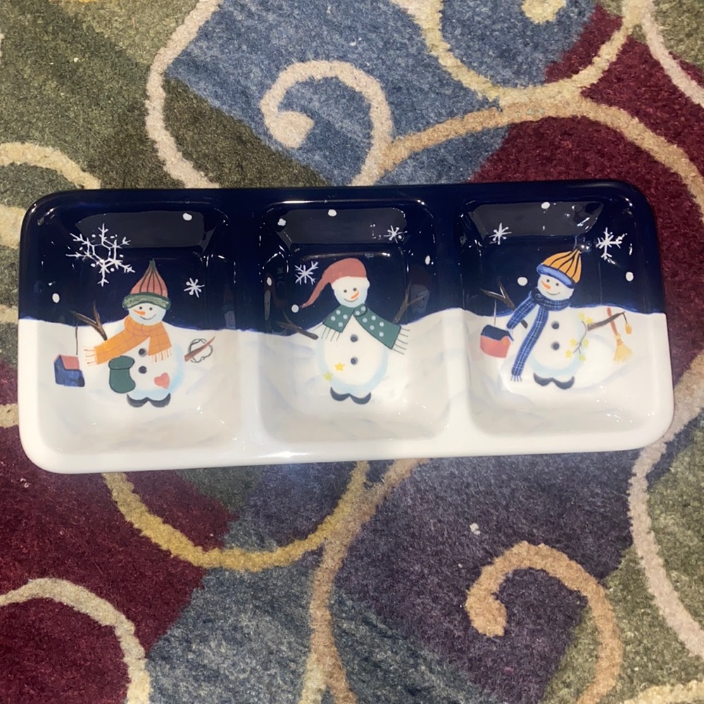 Christmas Snowman three divider tray-New